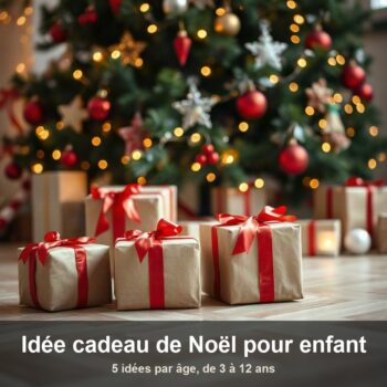 Paquets cadeaux en papier kraft noués de rubans rouges au pied d'un sapin de Noël illuminé