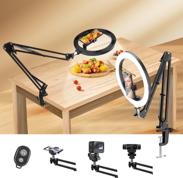 Ring light de bureau yAyusi avec pince et bras articulé