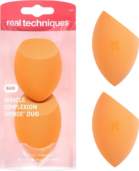 Deux éponges à maquillage Real Techniques orange à pointe et bord plat