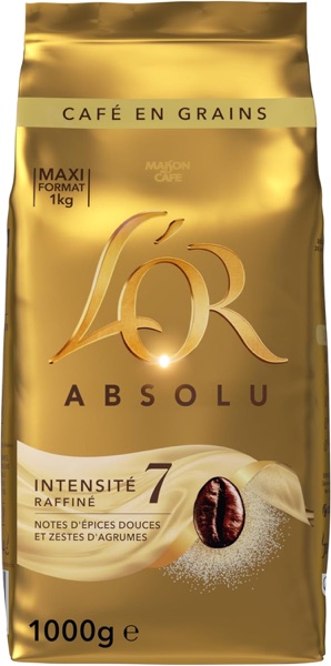 Paquet de café en grains L'Or Absolu intensité 7 de 1 kg