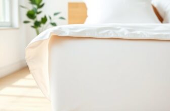 Coin d'un lit au matelas épais habillé de linge blanc, dans une chambre lumineuse