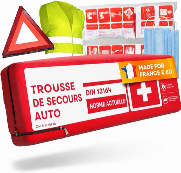 Kit sécurité PURAHELP avec triangle, gilet jaune et trousse de secours rouge