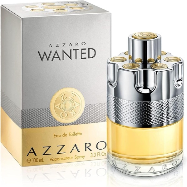 Flacon en forme de barillet d'Azzaro Wanted eau de toilette et son étui