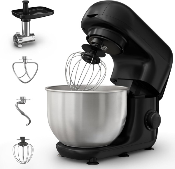 Robot pâtissier Moulinex Bake Essential noir avec bol en inox et hachoir à viande