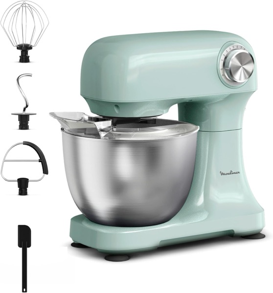 Petit robot pâtissier Moulinex Bake Simple vert d'eau avec bol en inox