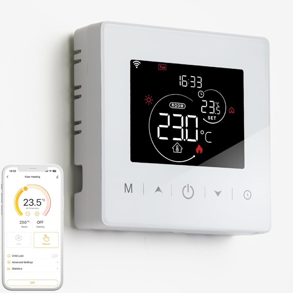 Thermostat d'ambiance connecté Wi-Fi Beok WR-03 blanc à écran LCD