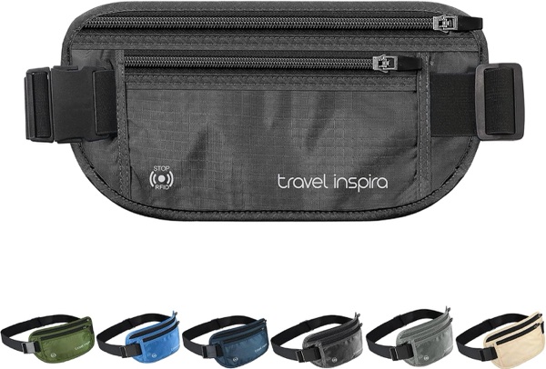 Pochette ventrale noire travel inspira ultra-fine avec blocage RFID