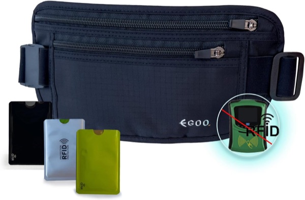 Ceinture de voyage EGOO noire à plusieurs poches avec porte-cartes RFID