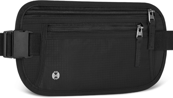 Pochette de voyage Aucuu noire ultra-fine avec blocage RFID et boucle à clip