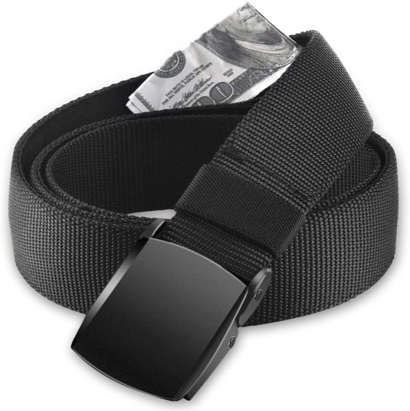 Ceinture de pantalon noire AGPTEK avec poche secrète zippée pour les billets