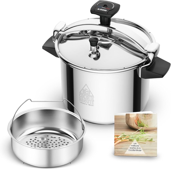 Cocotte-minute SEB Authentique 9 litres en inox avec son panier vapeur