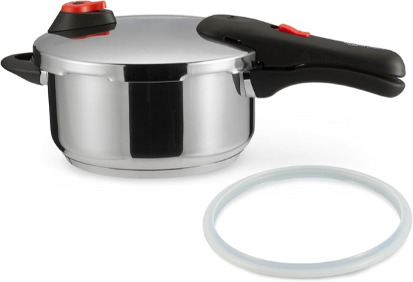 Petit autocuiseur Amazon Basics 4 litres en inox avec poignées noires