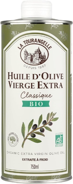 Bidon métallique blanc d'huile d'olive vierge extra bio La Tourangelle 750 ml