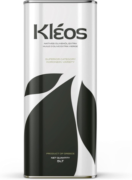 Bidon blanc et noir d'huile d'olive extra vierge grecque Kleos 5 litres