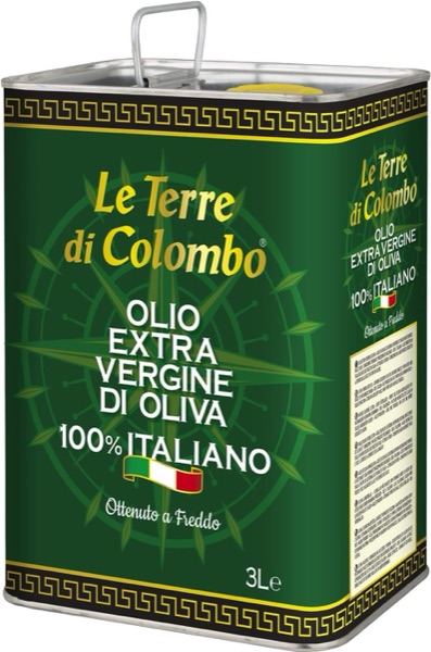 Bidon métallique vert d'huile d'olive extra vierge italienne Le Terre di Colombo 3 litres