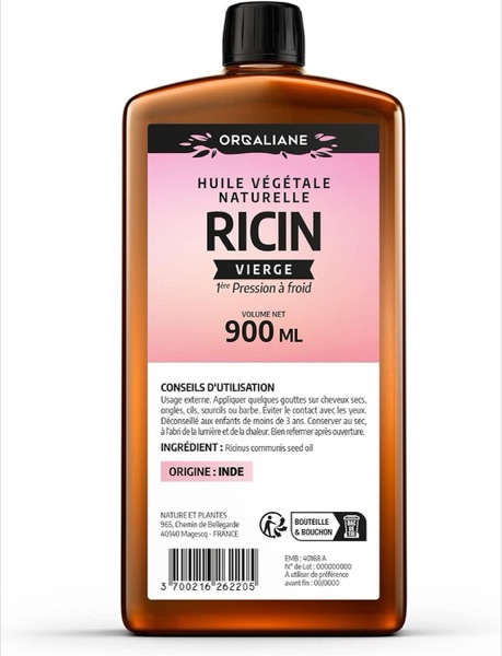 Grand flacon de 900 ml d'huile de ricin Orgaliane