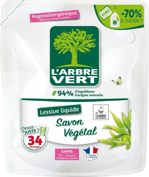 Recharge souple de lessive liquide L'Arbre Vert Savon Végétal