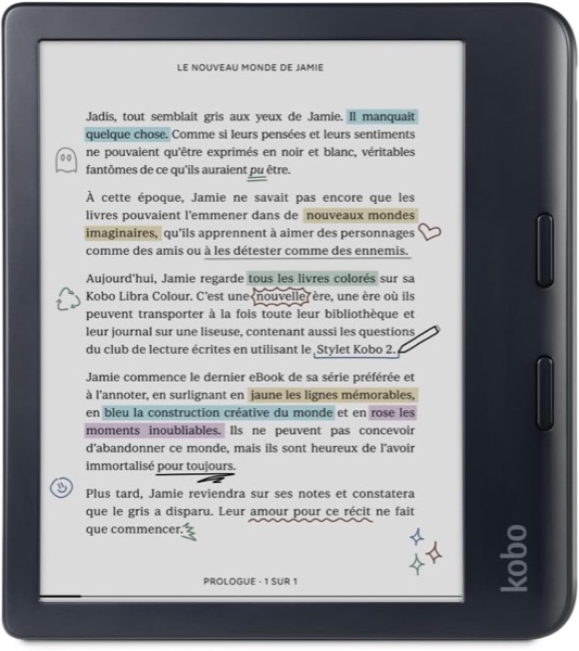 Liseuse couleur Kobo Libra Colour noire à écran 7 pouces et boutons de page