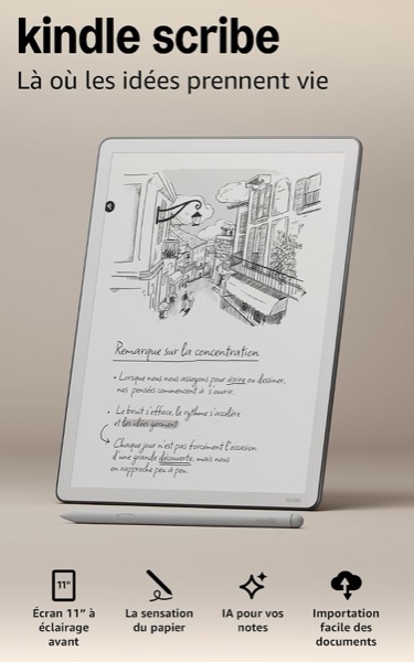 Liseuse Amazon Kindle Scribe à grand écran 11 pouces avec son stylet