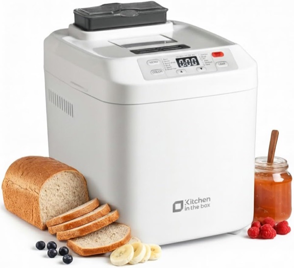 Petite machine à pain Kitchen in the box blanc crème avec fenêtre sur le couvercle