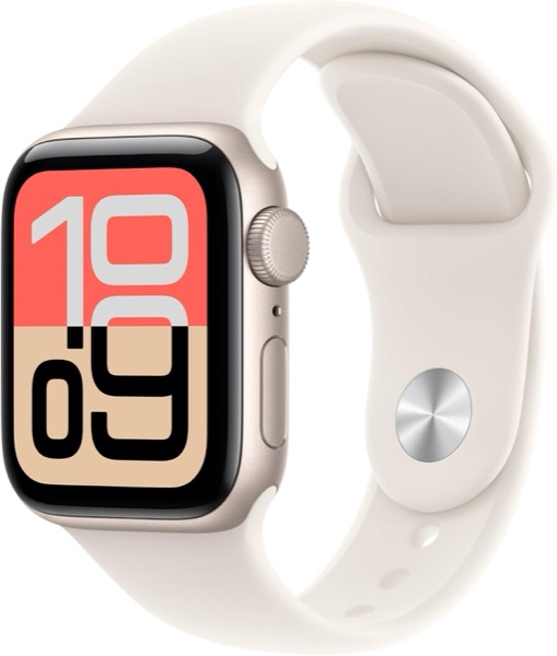 Apple Watch SE 3 de 40 mm lumière stellaire avec son bracelet sport
