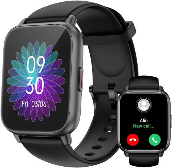 Montre connectée RUIMEN noire à écran carré et bracelet en silicone