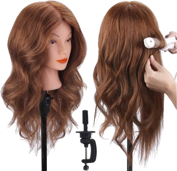 Tête à coiffer TopDirect aux cheveux naturels bruns mi-longs