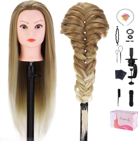Tête à coiffer TopDirect aux très longs cheveux synthétiques brun doré