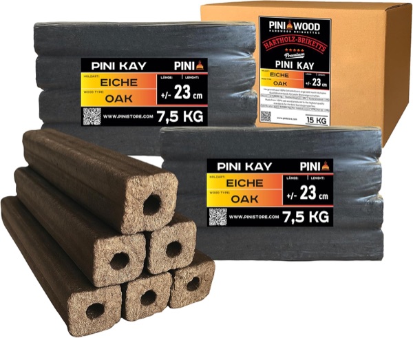 Briquettes de bois de chêne PINI Kay de forme carrée avec un trou central de tirage